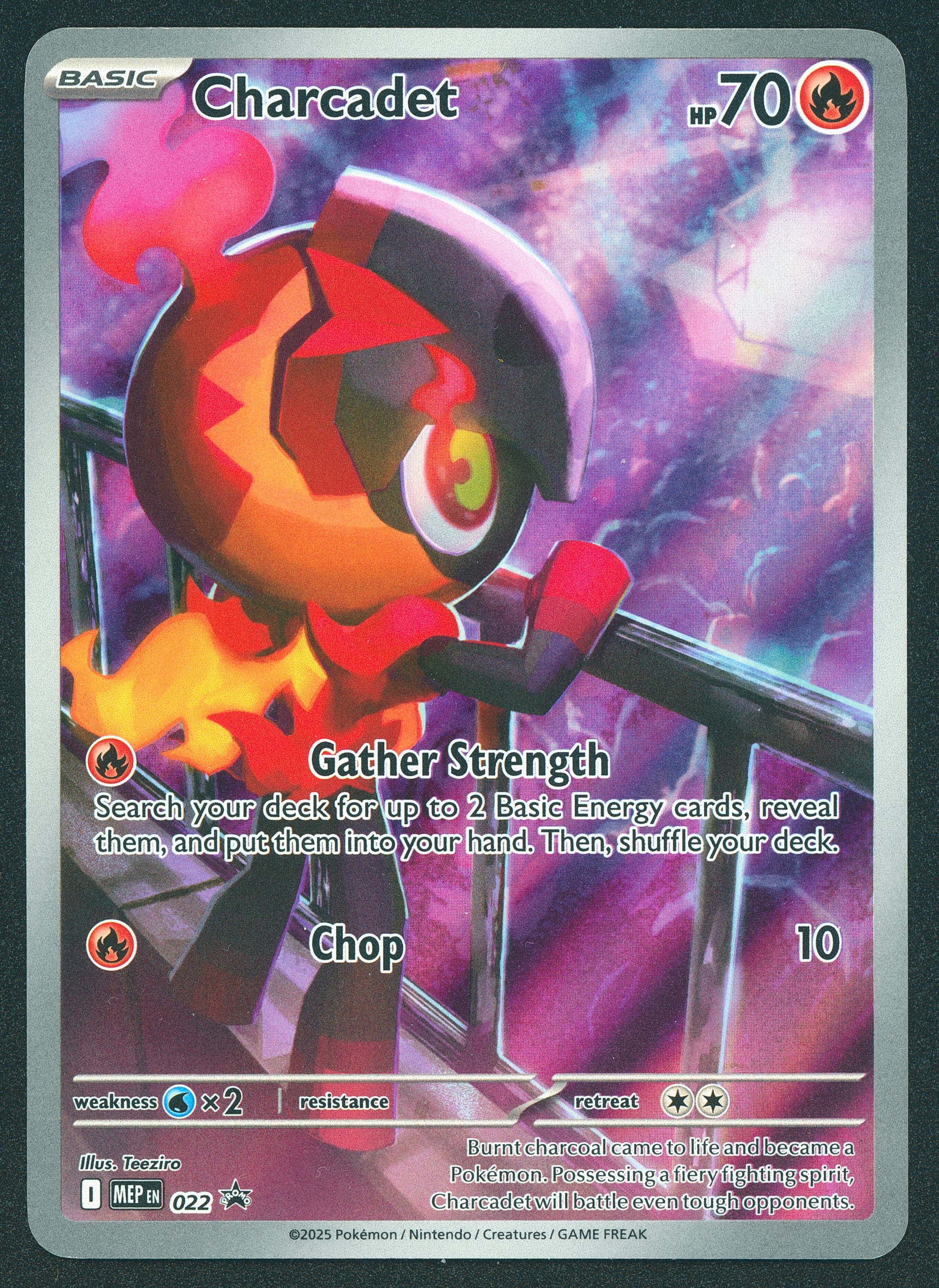 Pokémon trading card featuring Charcadet with colorful design and text.